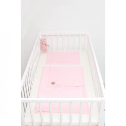 Rózsaszín alapon fehér pöttyös ágyneműszett babának