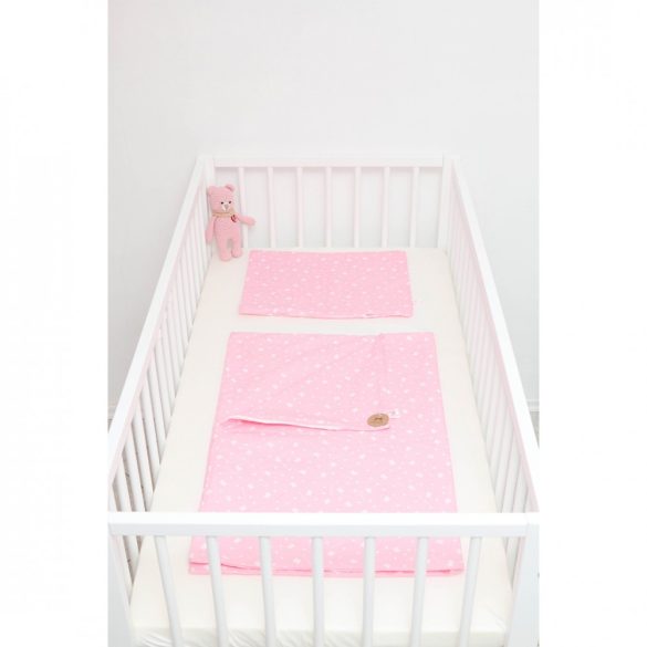 Rózsaszín alapon masnis ágyneműszett babának
