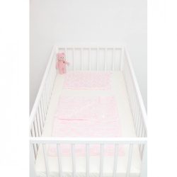 Rózsaszín kockás-állatos ágyneműszett babának