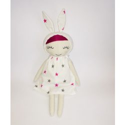 Színes csillagos ruhás nyuszibaba