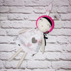 Rózsaszín szíves ruhás nyuszibaba